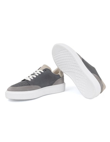 Sneakers de piel combinado con ante color gris