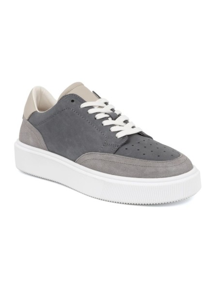 Sneakers de piel combinado con ante color gris