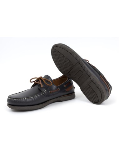 Blue leather boat shoe
