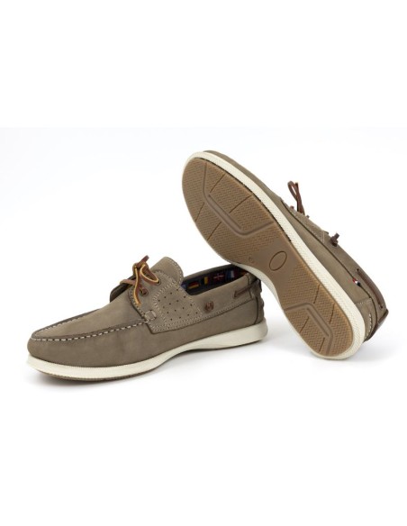 Grey leather boat shoe