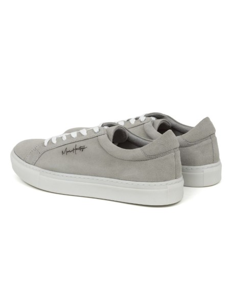 Sneakers de piel con cordones en contraste color gris