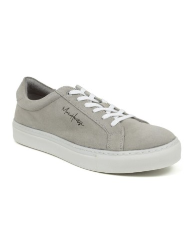 Sneakers de piel con cordones en contraste color gris