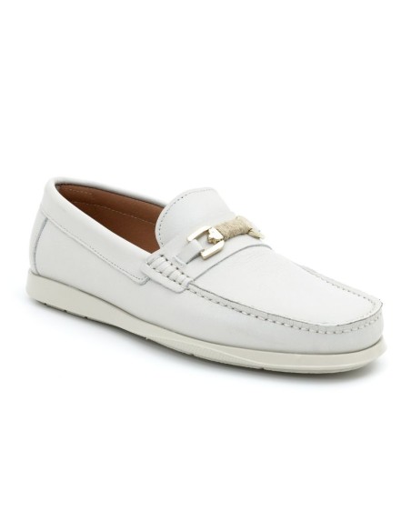 White leather boat shoe