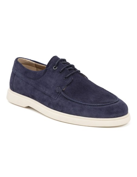 Blue suede boat shoe