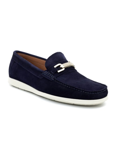 Blue leather boat shoe