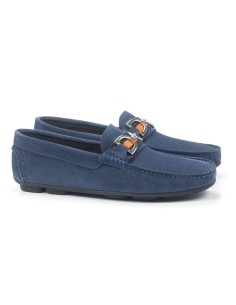 Mocasín de ante con hebilla color azul
