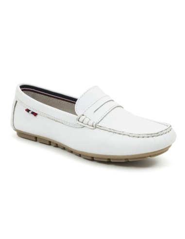 White leather women's moccasins
