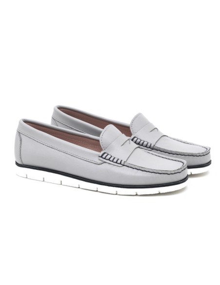 Grey leather women's moccasins