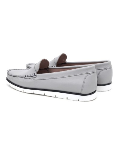 Grey leather women's mocassins