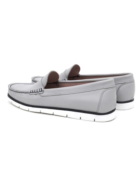 Grey leather women's moccasins