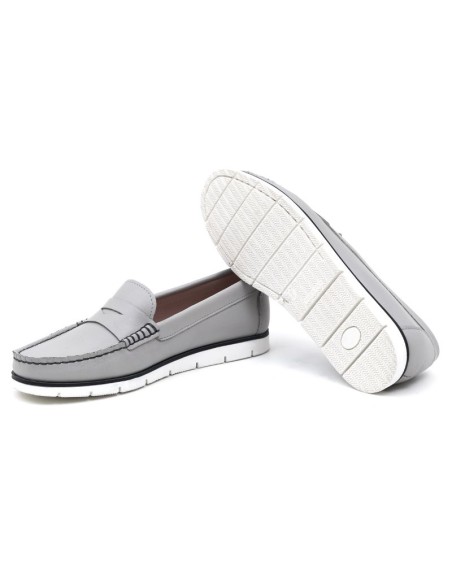 Grey leather women's moccasins