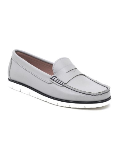 Grey leather women's moccasins