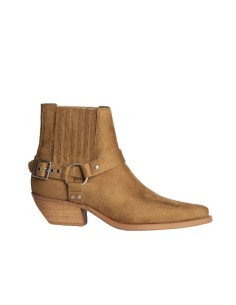 Botines de mujer de ante con aplique metálico color beige
