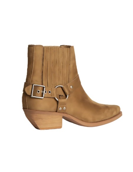 Botines de mujer de ante con aplique metálico color beige
