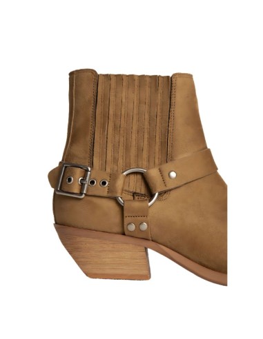 Botines de mujer de ante con aplique metálico color beige
