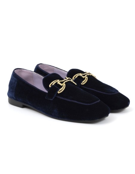 Blue velvet women's moccasins