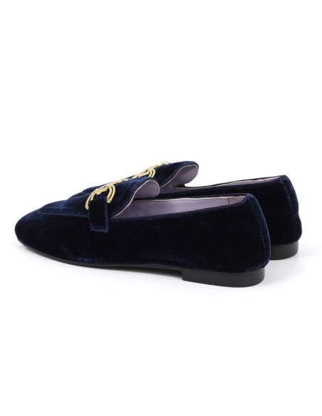 Blue velvet women's moccasins