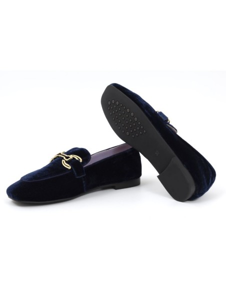 Blue velvet women's mocassins