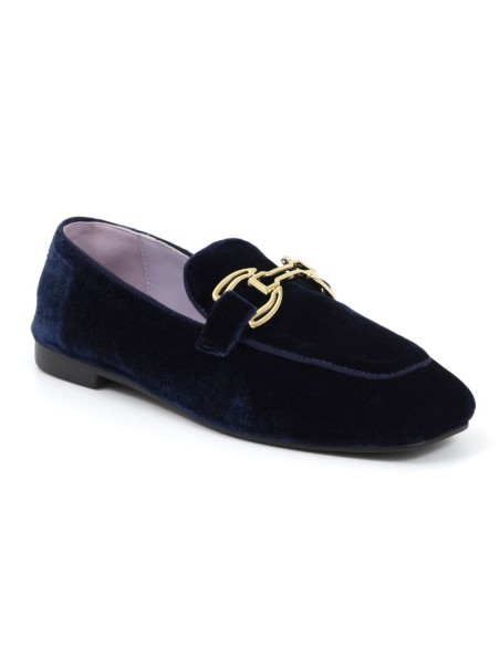 Blue velvet women's mocassins