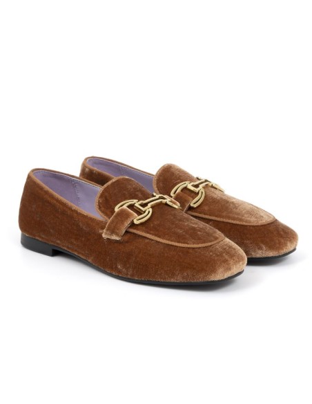Beige velvet women's moccasins