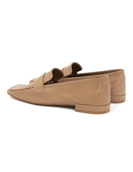 Beige leather women's moccasins