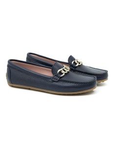 Blue leather women's moccasins