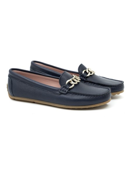Blue leather women's moccasins