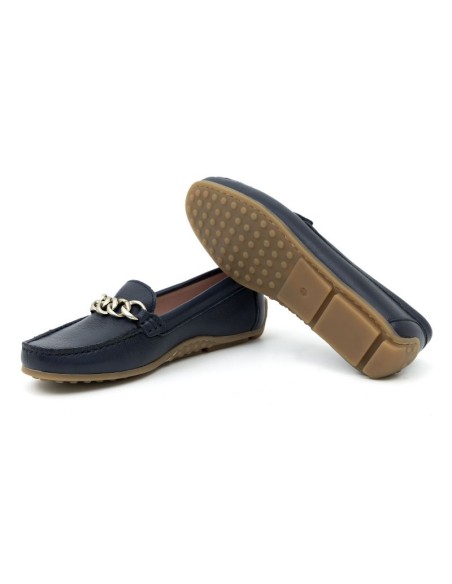 Blue leather women's moccasins