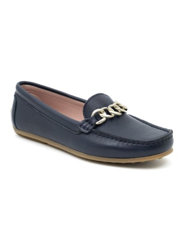 Blue leather women's moccasins