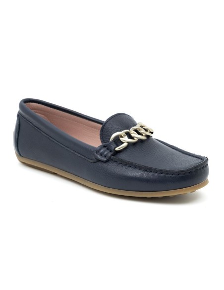 Blue leather women's moccasins