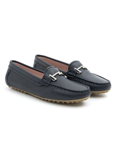 Blue leather women's moccasins