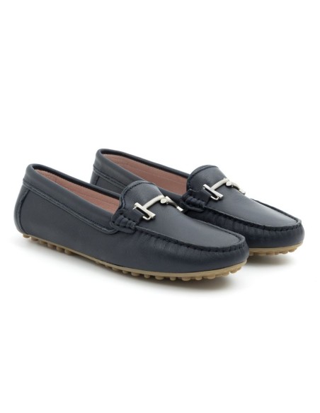 Blue leather women's moccasins
