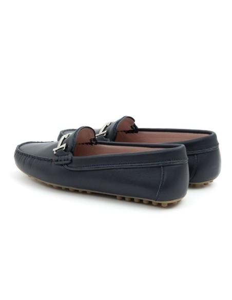Blue leather women's moccasins