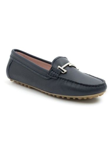 Blue leather women's moccasins