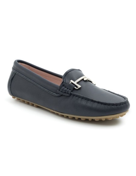Blue leather women's moccasins