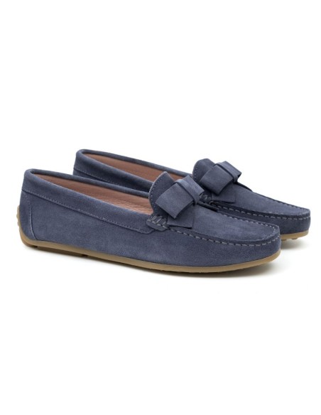 Blue suede women's moccasins