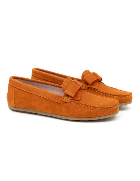 Orange suede women's moccasins