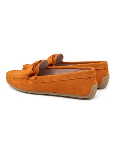 Orange suede women's moccasins