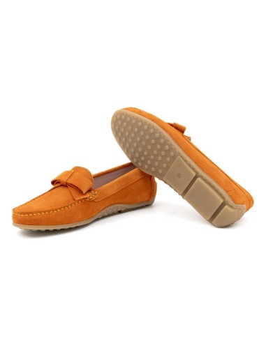Orange suede women's moccasins