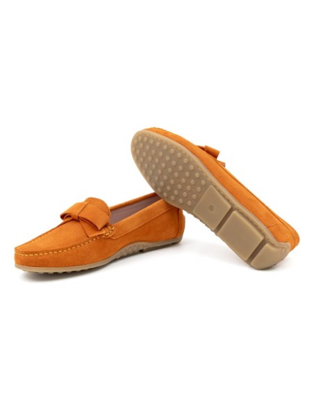 Orange suede women's moccasins
