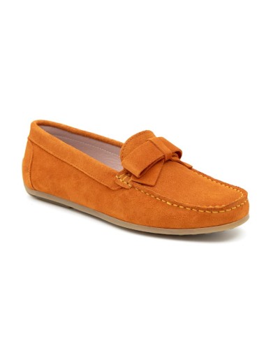Orange suede women's moccasins