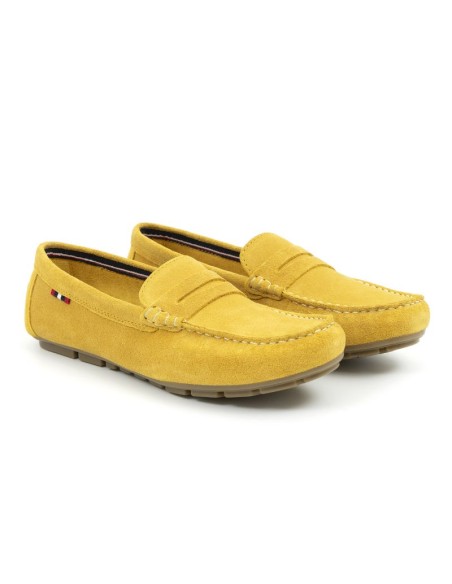 Yellow suede women's moccasins