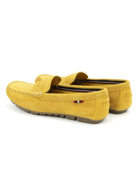 Yellow suede women's moccasins