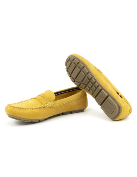 Yellow suede women's moccasins