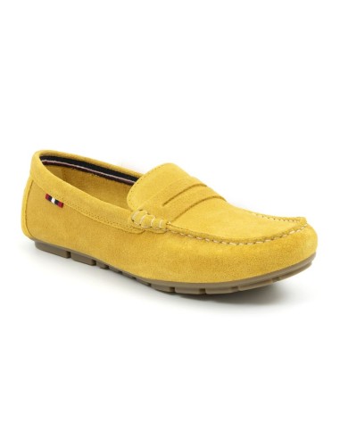 Yellow suede women's moccasins