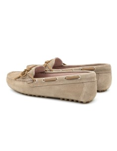 Mocasines de mujer de ante con cordón de piel color beige 2