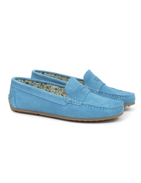 Blue suede women's mocassins