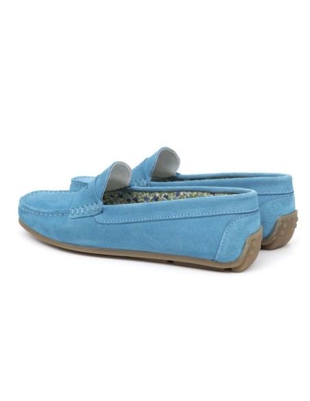 Blue suede women's moccasins