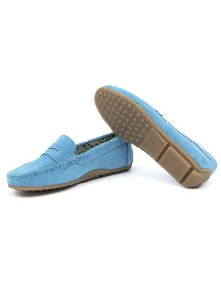 Blue suede women's moccasins