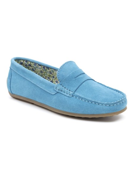 Blue suede women's moccasins